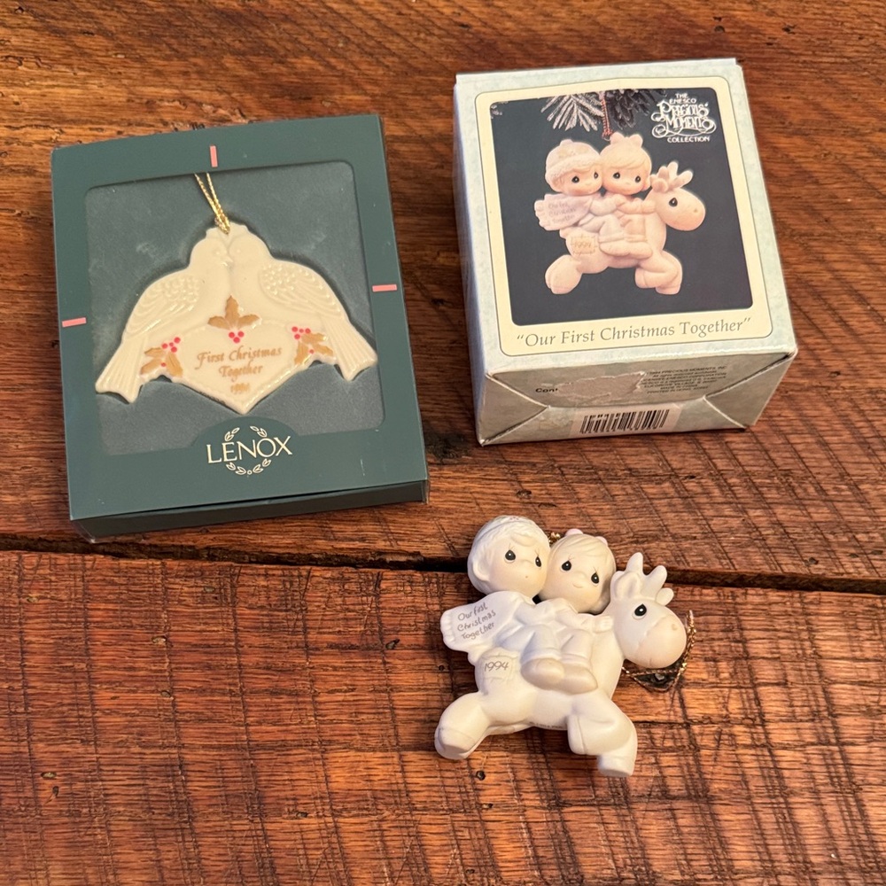 Lenox Ivory and precious moments our first Christmas together 1994 ornaments